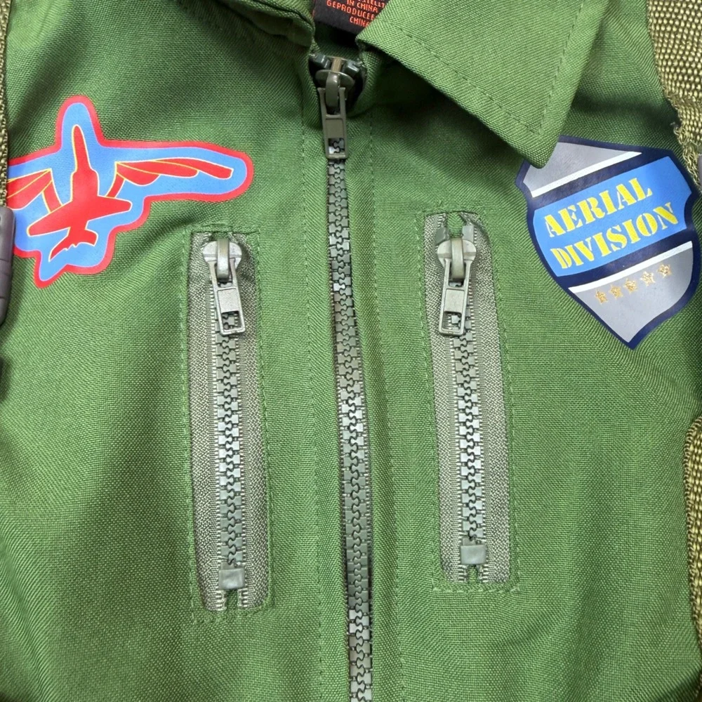 Authentic Kids Pilot Flight Suit Costume Green Aerial Division Boys Small 5/6